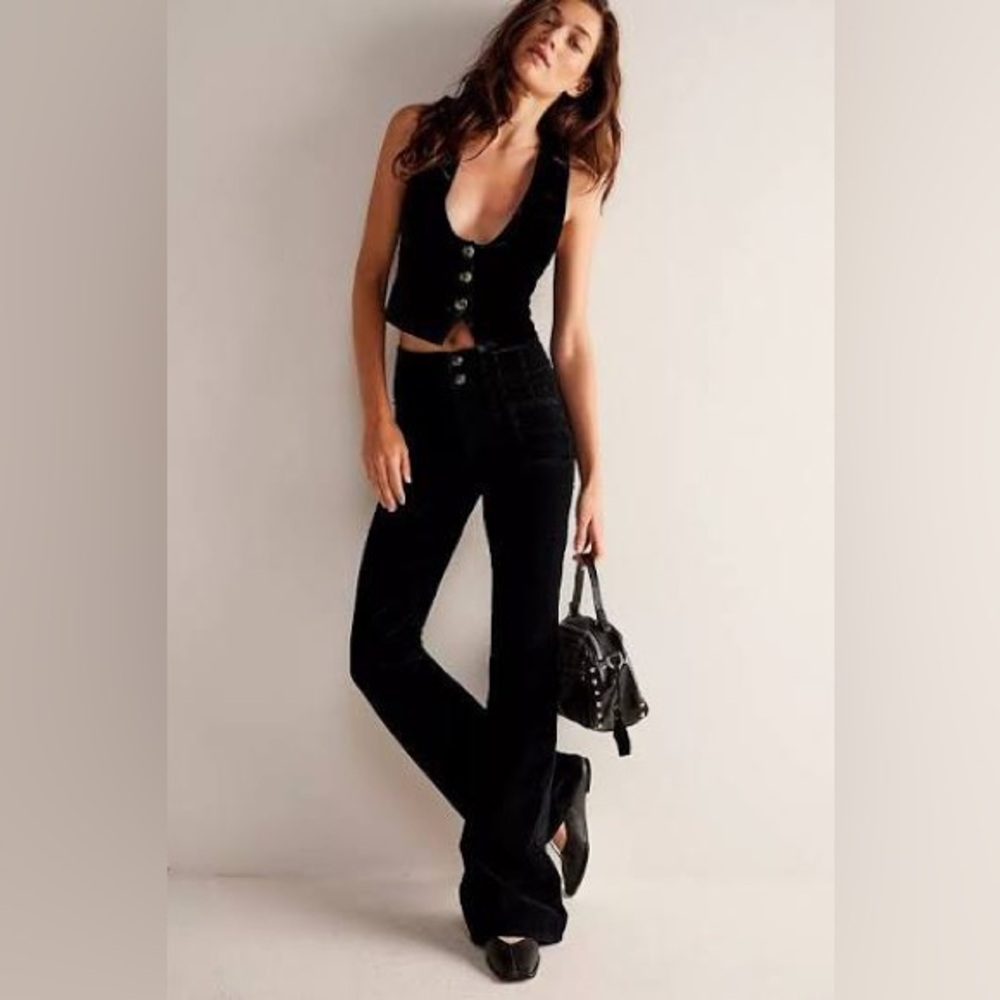 NWT We The Free People Black Jayde Cord Flare high waisted pants corduroy retro